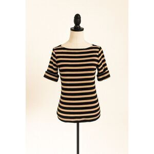 Lauren Ralph Lauren Black & Gold Metallic Stripe Top – Size M